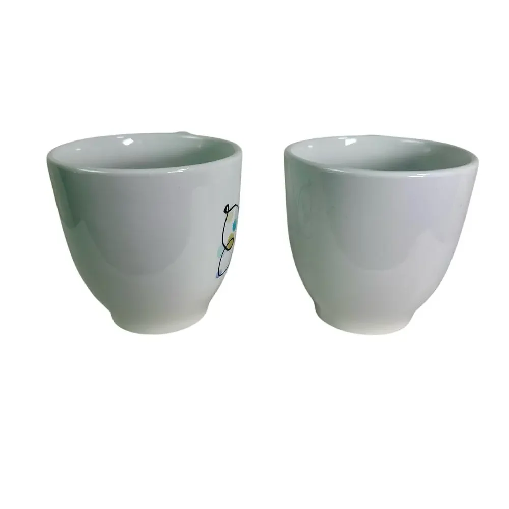 Pottery Barn Set Of 2 Ceramic Butterfly 16 Oz Coffee Mugs White Whimsical